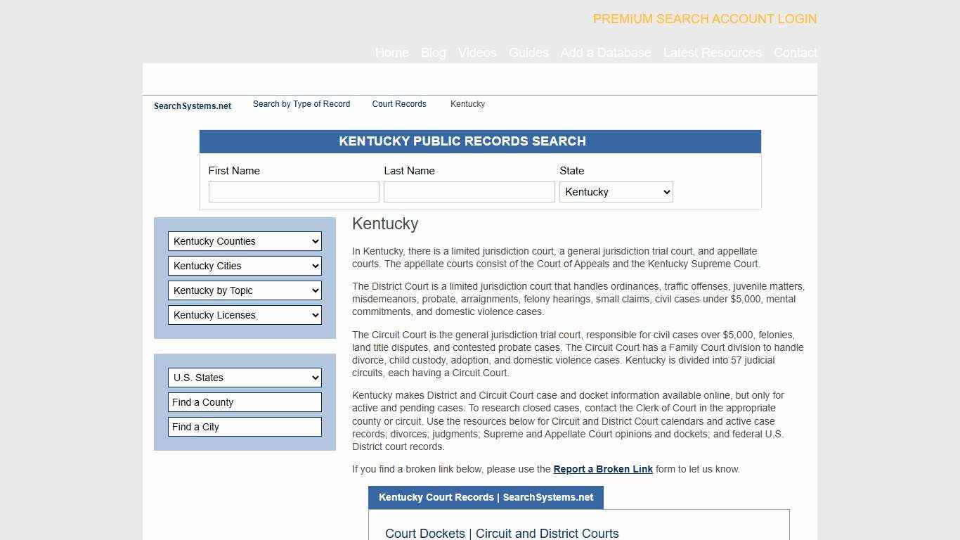 Kentucky Court Records | SearchSystems.net